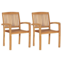 Walplus Stacking Garden Dining Chairs 2 Pcs Solid Teak Wood