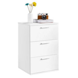 White Modern Bedside Table Storage Nightstand Cabinet W/ 3 Drawers Bedroom Furniture - thumbnail 1