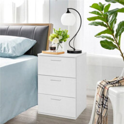 White Modern Bedside Table Storage Nightstand Cabinet W/ 3 Drawers Bedroom Furniture - thumbnail 6