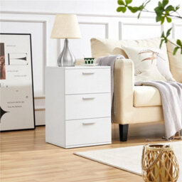 White Modern Bedside Table Storage Nightstand Cabinet W/ 3 Drawers Bedroom Furniture - thumbnail 5