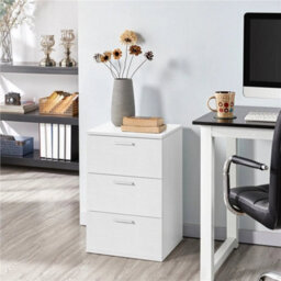 White Modern Bedside Table Storage Nightstand Cabinet W/ 3 Drawers Bedroom Furniture - thumbnail 4