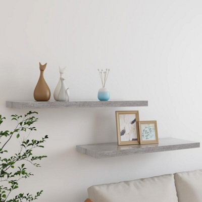 Vidaxl Floating Wall Shelves 2 Pcs Concrete Grey 80X23.5X3.8 Cm Mdf - image 1