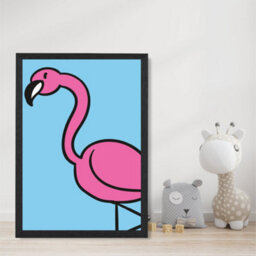 Artze Wall Art Cute Cartoon Style Flamingo Art Print With Black Frame Size: A4 - thumbnail 2