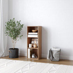 Urbn-Living Urbnliving 30Cm Height Oak 3 Tier Wooden Bookcase Shelving Display Storage Wood Shelf Shelves Cube - thumbnail 2