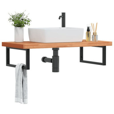 Berkfield Basin Shelf Wall Mounted Steel And Solid Wood Beech - image 1