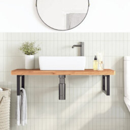 Berkfield Basin Shelf Wall Mounted Steel And Solid Wood Beech - thumbnail 3