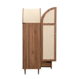Abrihome Walnut Look Wardrobe With Fabric Doors & Drawer - Sturdy Wooden Legs, Practical Storage Cabinet For Bedroom, Or Dressing Room - thumbnail 7