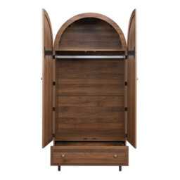 Abrihome Walnut Look Wardrobe With Fabric Doors & Drawer - Sturdy Wooden Legs, Practical Storage Cabinet For Bedroom, Or Dressing Room - thumbnail 6