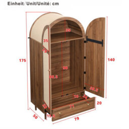Abrihome Walnut Look Wardrobe With Fabric Doors & Drawer - Sturdy Wooden Legs, Practical Storage Cabinet For Bedroom, Or Dressing Room - thumbnail 5