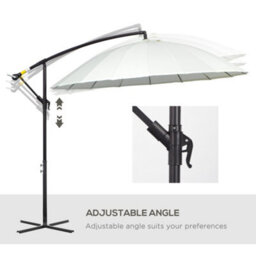 Outsunny 3(M) Cantilever Shanghai Parasol W/ Crank Handle, Cross Base, Off-White - thumbnail 5