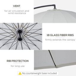 Outsunny 3(M) Cantilever Shanghai Parasol W/ Crank Handle, Cross Base, Off-White - thumbnail 6
