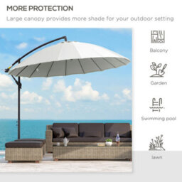 Outsunny 3(M) Cantilever Shanghai Parasol W/ Crank Handle, Cross Base, Off-White - thumbnail 7
