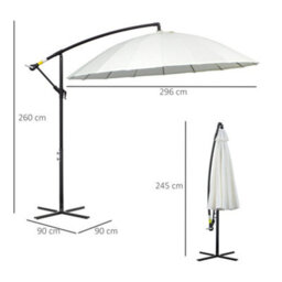 Outsunny 3(M) Cantilever Shanghai Parasol W/ Crank Handle, Cross Base, Off-White - thumbnail 3
