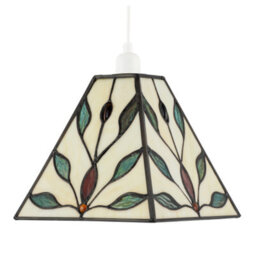 Happy Homewares Square Tiffany Glass Pendant Light Shade With Emerald Green Leaves - thumbnail 3