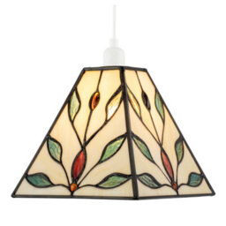 Happy Homewares Square Tiffany Glass Pendant Light Shade With Emerald Green Leaves - thumbnail 2