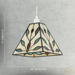 Happy Homewares Square Tiffany Glass Pendant Light Shade With Emerald Green Leaves - thumbnail 7