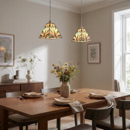 Happy Homewares Square Tiffany Glass Pendant Light Shade With Emerald Green Leaves - thumbnail 6