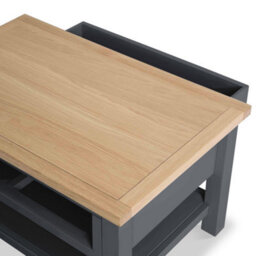 Farro Charcoal 85Cm Large Coffee Table With Drawer And Shelf - Painted With Oak Top By Roseland Furniture - thumbnail 5