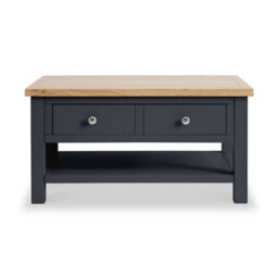 Farro Charcoal 85Cm Large Coffee Table With Drawer And Shelf - Painted With Oak Top By Roseland Furniture - thumbnail 3