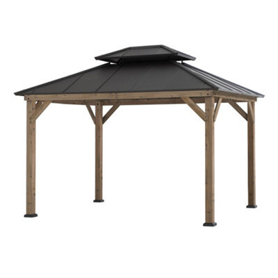 Sunjoy Outdoor Cedar Wood Gazebo With 2-Tier Steel Roof - 300Cm X 360Cm, Anthracite - image 1