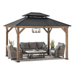 Sunjoy Outdoor Cedar Wood Gazebo With 2-Tier Steel Roof - 300Cm X 360Cm, Anthracite - thumbnail 8