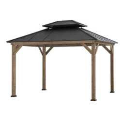 Sunjoy Outdoor Cedar Wood Gazebo With 2-Tier Steel Roof - 300Cm X 360Cm, Anthracite