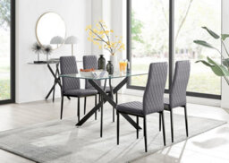 Furniturebox Uk Leonardo Black Leg Glass Dining Table & 4 Grey Velvet Milan Black Leg Chairs - thumbnail 1