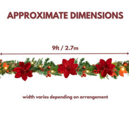 9Ft Christmas Poinsettia Garland Pre Lit Led Battery Powered Festive Decoration - thumbnail 2