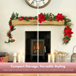 9Ft Christmas Poinsettia Garland Pre Lit Led Battery Powered Festive Decoration - thumbnail 6