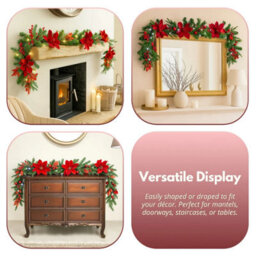 9Ft Christmas Poinsettia Garland Pre Lit Led Battery Powered Festive Decoration - thumbnail 7