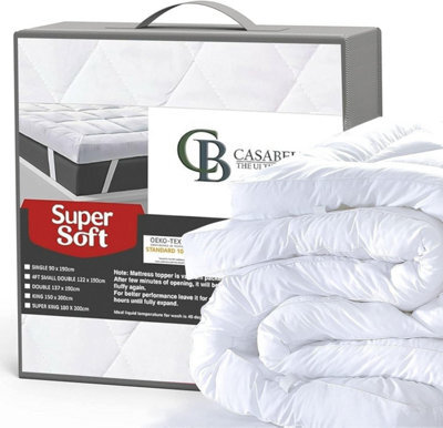Casabella Double Mattress Topper 4 Inch (10 Cm) Thick Soft Box Stitched With Elasticized Corner Strap 137X190+10Cm - image 1