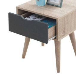 Beside Table In Oak And Grey With 1 Drawer For Bedroom - thumbnail 3