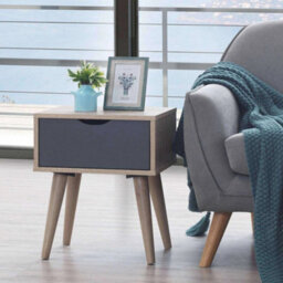 Beside Table In Oak And Grey With 1 Drawer For Bedroom - thumbnail 1