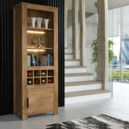 Furneo Display Cabinet Dark Oak Effect Modern Cupboard Storage Led Lights Prestigio 04 - thumbnail 1