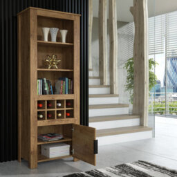 Furneo Display Cabinet Dark Oak Effect Modern Cupboard Storage Led Lights Prestigio 04 - thumbnail 2