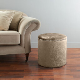 Slumbre Round Beading Crushed Velvet Foot Stool Pouffe -  Champagne