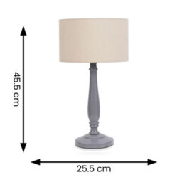 Valuelights Victoria Traditional Grey Wood Candlestick Table Lamp With Natural Drum Shade - thumbnail 6