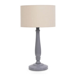 Valuelights Victoria Traditional Grey Wood Candlestick Table Lamp With Natural Drum Shade - thumbnail 2