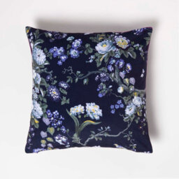 Homescapes Floral Midnight Garden Purple Filled Velvet Cushion 46 X 46 Cm - thumbnail 1