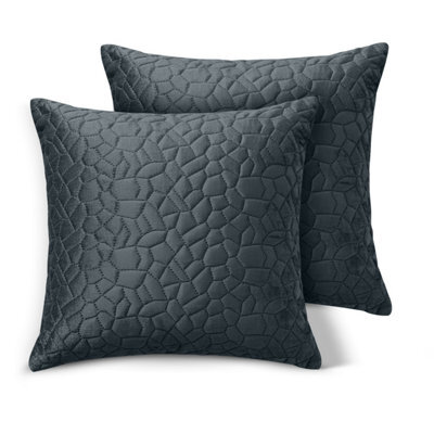 Ameha Charcoal Embossed Pebbles Velvet Cushion Cover, 18X18 Inch, Pack Of 2, Ultra Soft, Breathable & Hypoallergenic