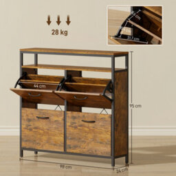 Homcom Shoe Cabinet With 4 Flip Drawers, Holds 12-20 Pairs, Rustic Brown - thumbnail 3