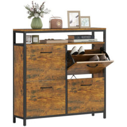 Homcom Shoe Cabinet With 4 Flip Drawers, Holds 12-20 Pairs, Rustic Brown - thumbnail 2