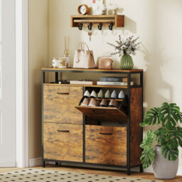 Homcom Shoe Cabinet With 4 Flip Drawers, Holds 12-20 Pairs, Rustic Brown