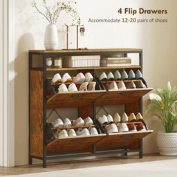 Homcom Shoe Cabinet With 4 Flip Drawers, Holds 12-20 Pairs, Rustic Brown - thumbnail 4