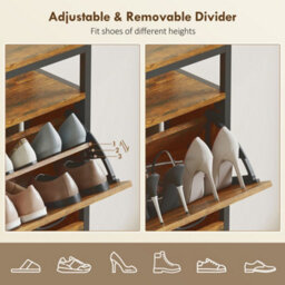 Homcom Shoe Cabinet With 4 Flip Drawers, Holds 12-20 Pairs, Rustic Brown - thumbnail 6
