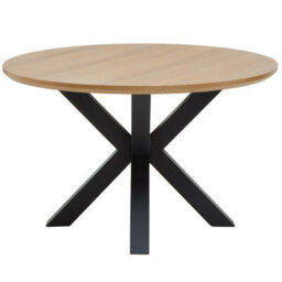 Orsina Contemporary Wood Veneer Top Dining Table With Black Metal Legs, Elegant Dining Table, Sturdy Modern Table - thumbnail 9