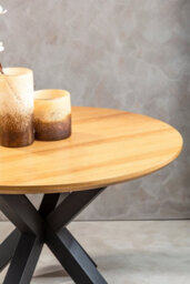 Orsina Contemporary Wood Veneer Top Dining Table With Black Metal Legs, Elegant Dining Table, Sturdy Modern Table - thumbnail 3