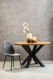 Orsina Contemporary Wood Veneer Top Dining Table With Black Metal Legs, Elegant Dining Table, Sturdy Modern Table - thumbnail 2