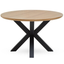 Orsina Contemporary Wood Veneer Top Dining Table With Black Metal Legs, Elegant Dining Table, Sturdy Modern Table