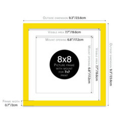 "8X8"" Yellow Picture Frame - 8X8"" Square Frame With 7X7"" Mount For 8X8""/7X7"" Pictures Moderrn Style Thin Edge, 1 Pack" - thumbnail 2